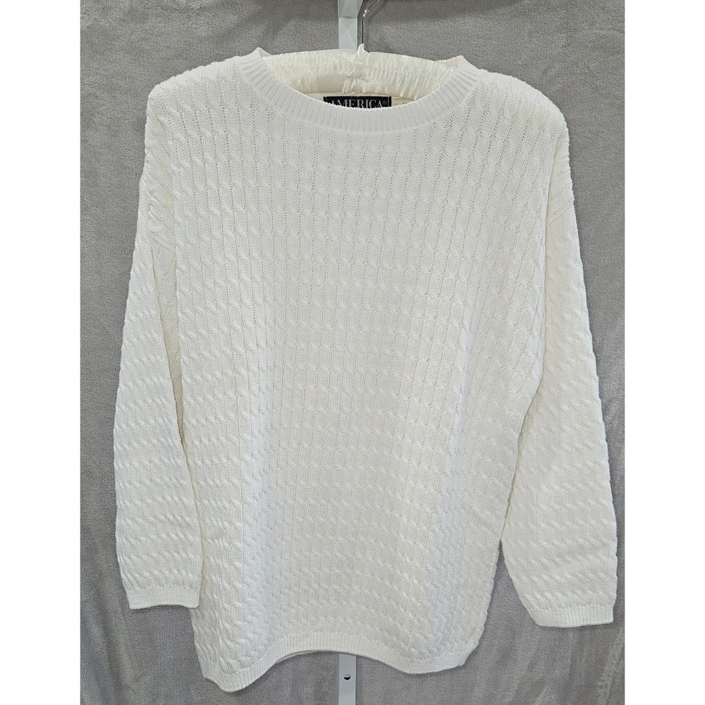Vintage Perry Ellis America‎ 100% Cotton Textured Knit Sweater Made USA Medium